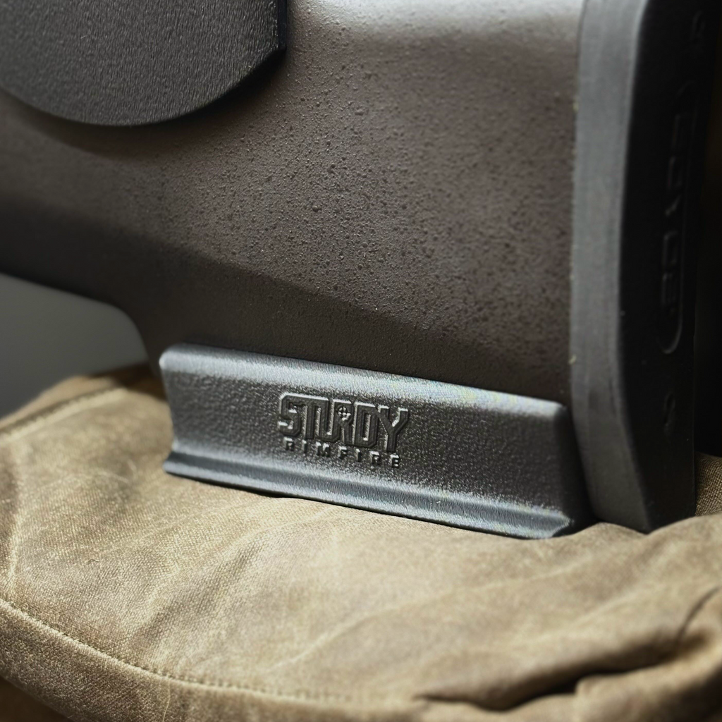 Bag rider installed on CZ 456 Bag Rider sling stud and resting on shooting bag
